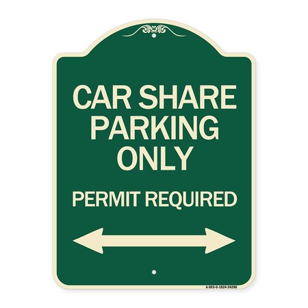 Signmission Car Share Parking Permit Required with Bidirectional Arrow Aluminum Sign, 24" x 18", G-1824-24288 A-DES-G-1824-24288